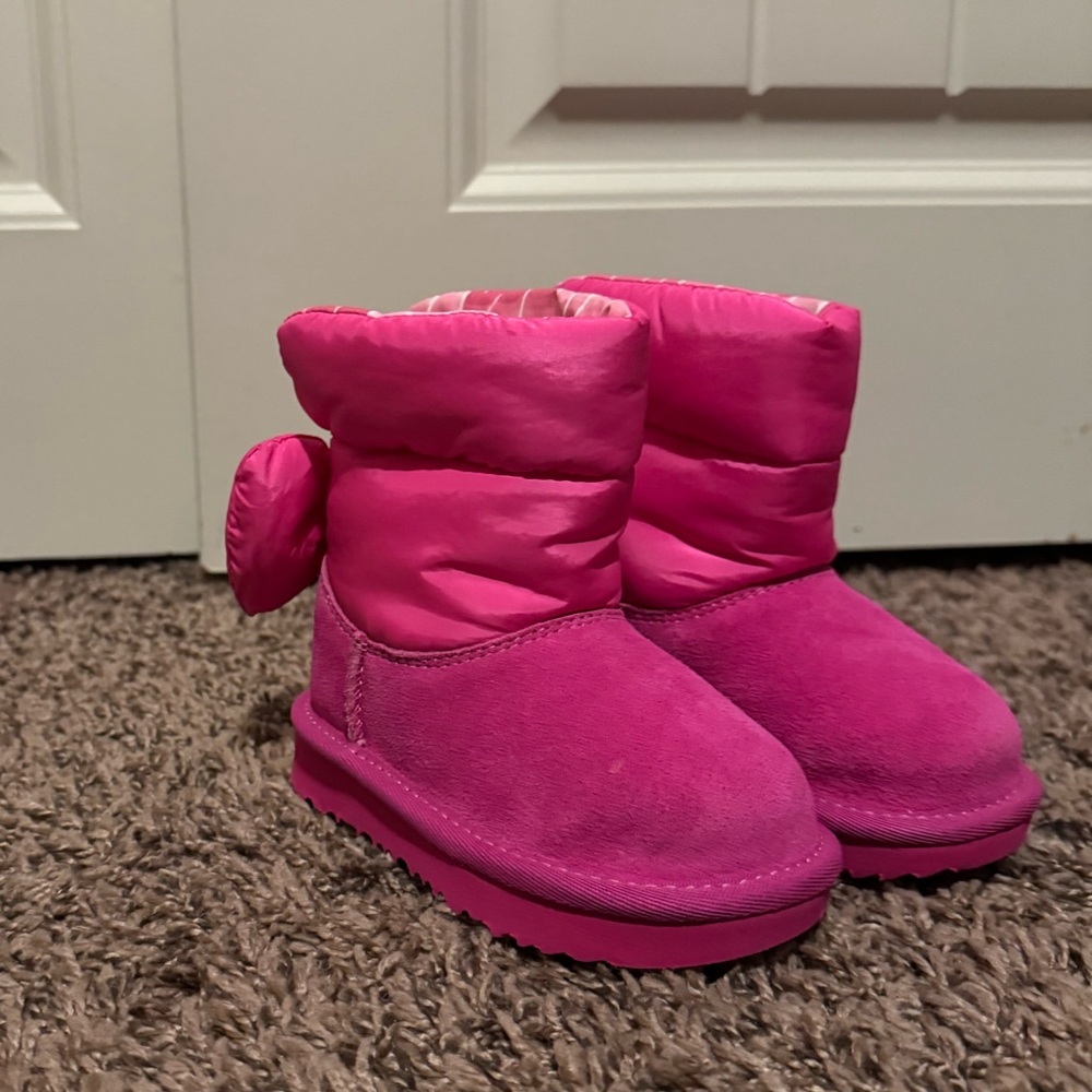 UGG Bailey Suede Puffer Bow Boots in Bright Pink